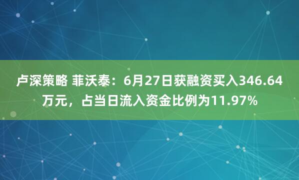 卢深策略 菲沃泰:6月27日获融资买入346.64万元,占当日流入资金比例为11.97%